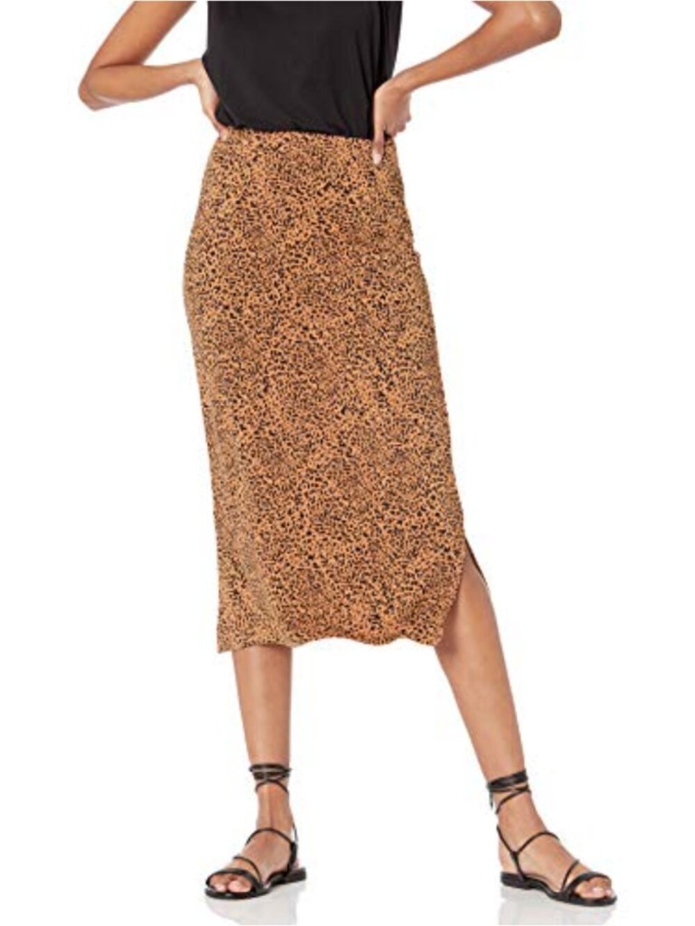 Women's Pull-On Midi Skirt Rayon Stretch Jersey Elastic Waist Slits